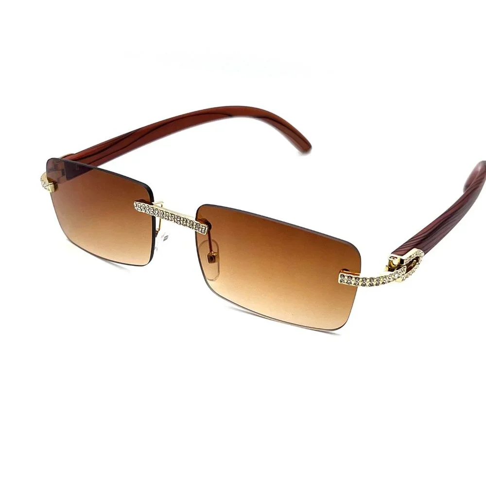 Men Sunglasses Brown Lens Square Gold Frame Retro Classic Diamond Classic Lentes